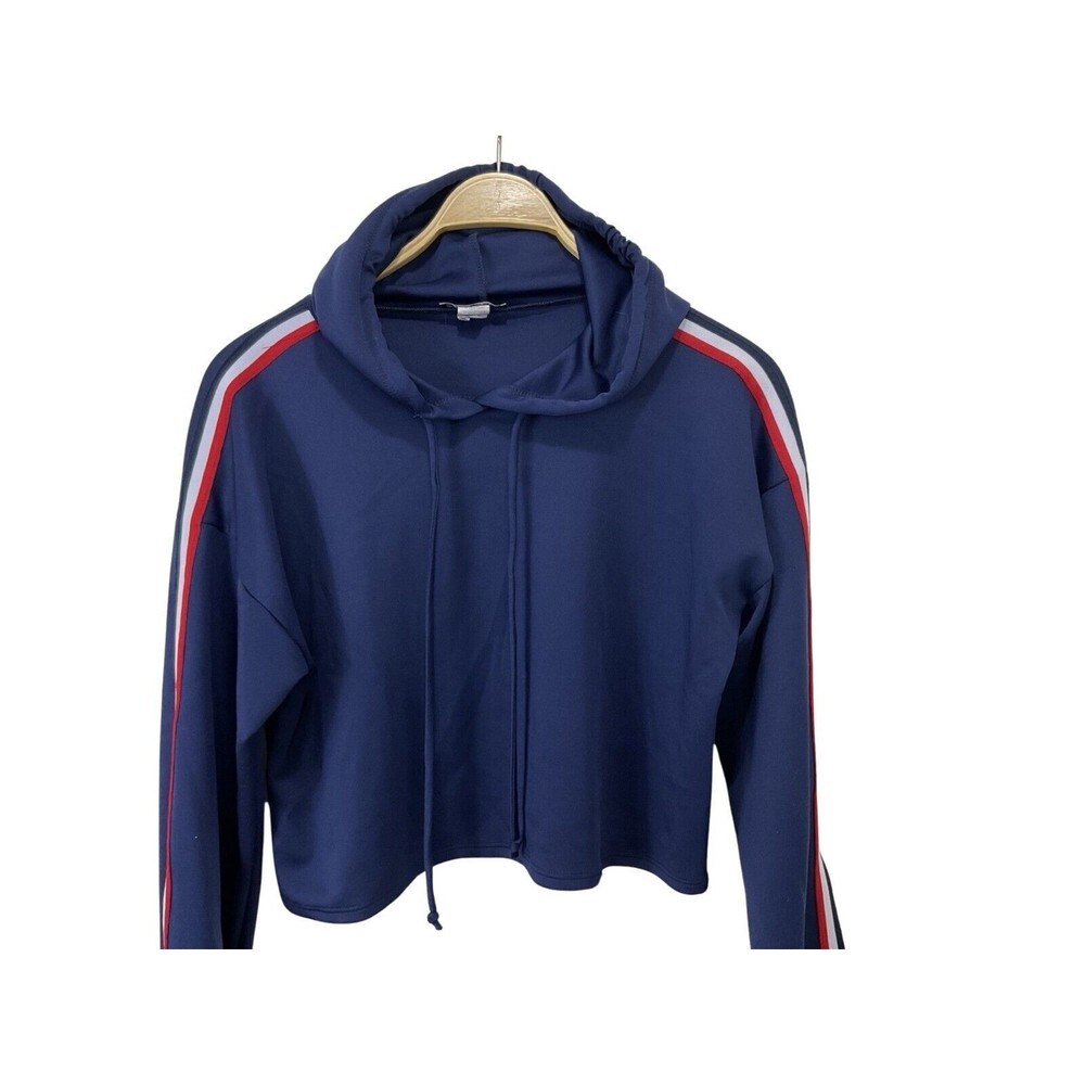 Toska Blue Cropped Sweatshirt Womans Size Medium Side Stripes